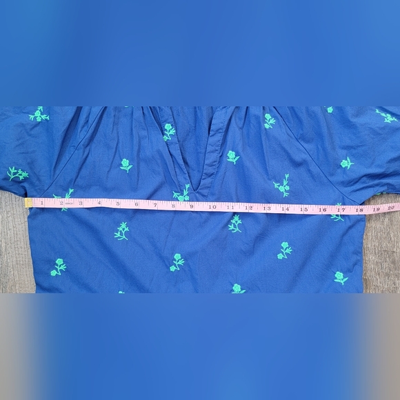 Hatley Maddie Popover Dress Women's S Blue w/Green Embroidered Floral 100% Cotto - Picture 12 of 16